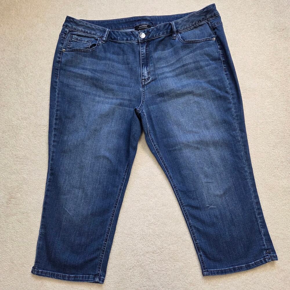 Venezia Lane Bryant 24 Denim Cropped Jeans Straight Leg High Rise Blue
